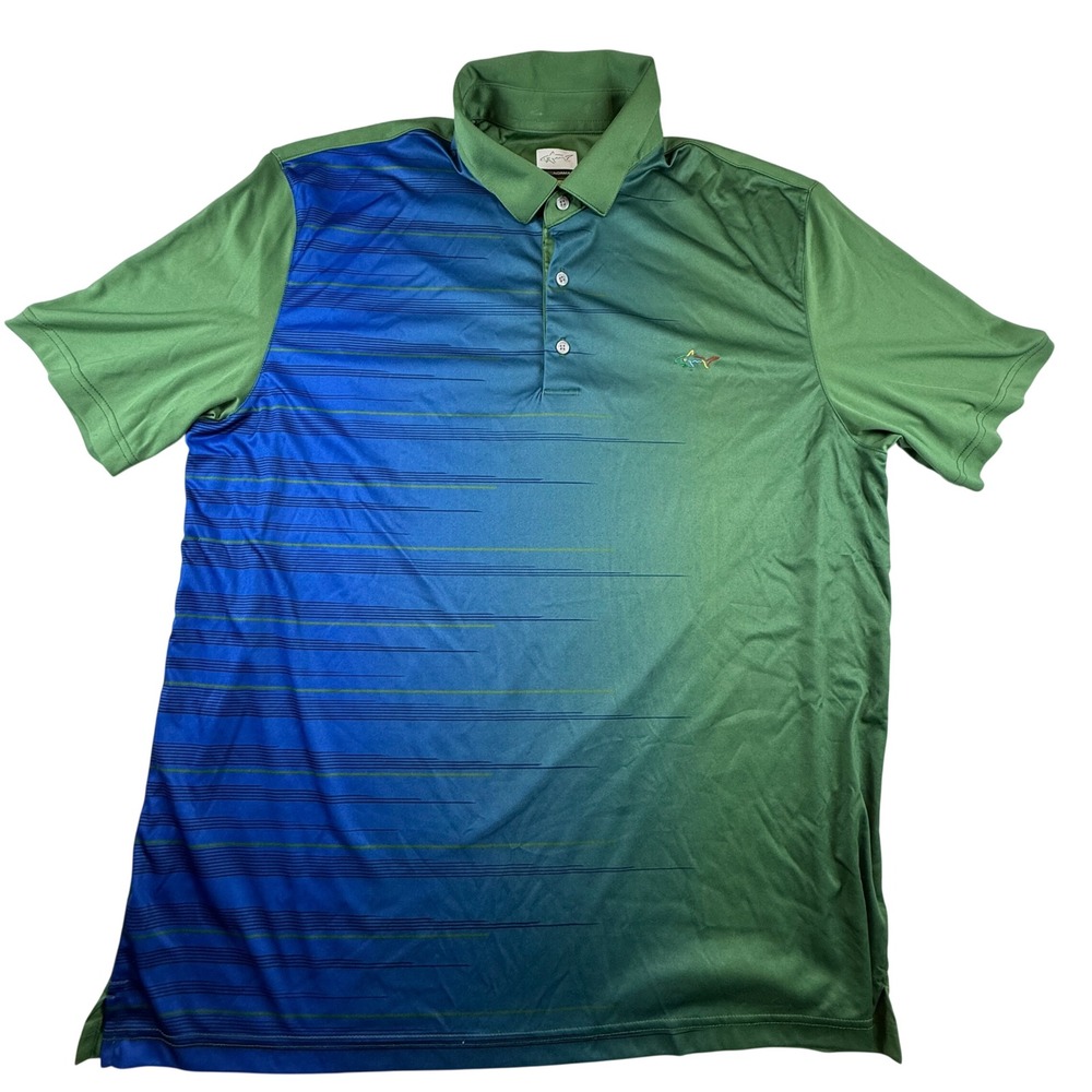 Greg Norman Play Dry Golf Polo Shirt XXL Green Blue Ombre Stripe Short Sleeve